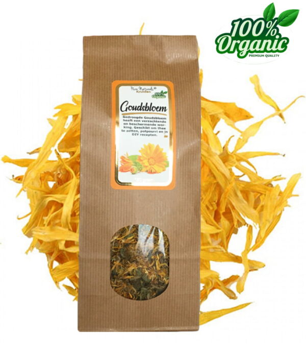 Goudsbloem-150-gram-FRONT gedroogde goudsbloem calendula kruiden thee