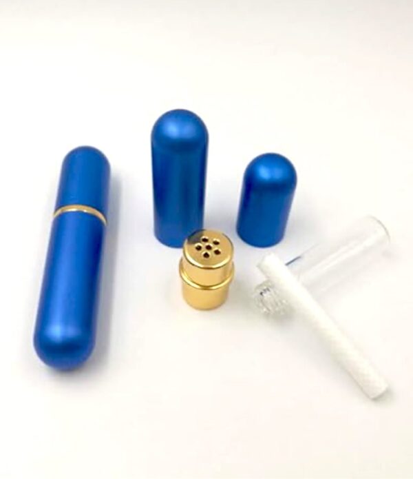 Inhalator-blauw Inhalator etherische olie - glas/ aluminium - in diverse kleuren